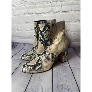 Stuart Weitzman Womens Beige Nell Snake-Print Booties Shoes Size 8